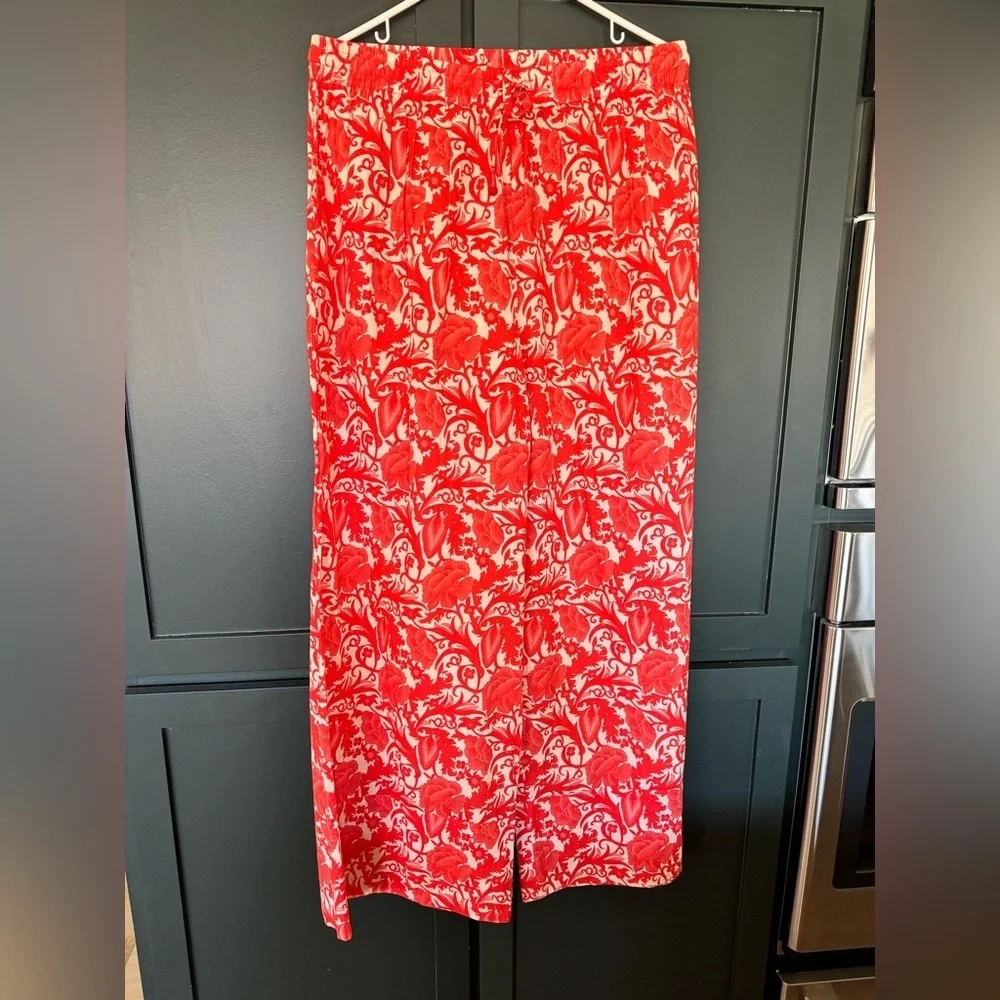 Ro’s Garden NWT Red Cotton Floral Wide Leg Pants Resort Vacation Palazzo ~ Large